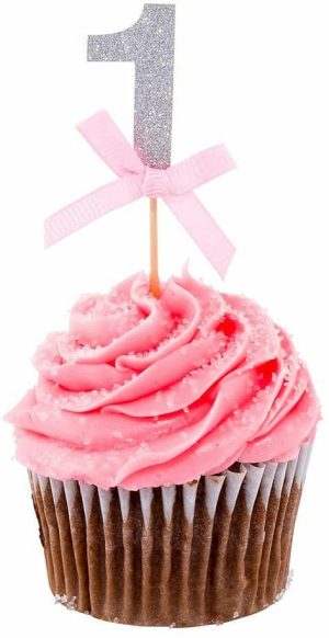 Bakeware | Top Cake Pink Paper One Cake Topper – Silver Glitter, Pink Bow – 3 1/2 Bakeware Bakeware